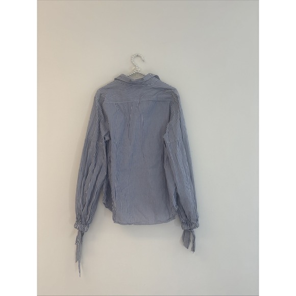 Nanette Lepore Womens Blouse Sz Lg Blue Striped Button Up Long Sleeve Ballon Bow - Picture 5 of 8